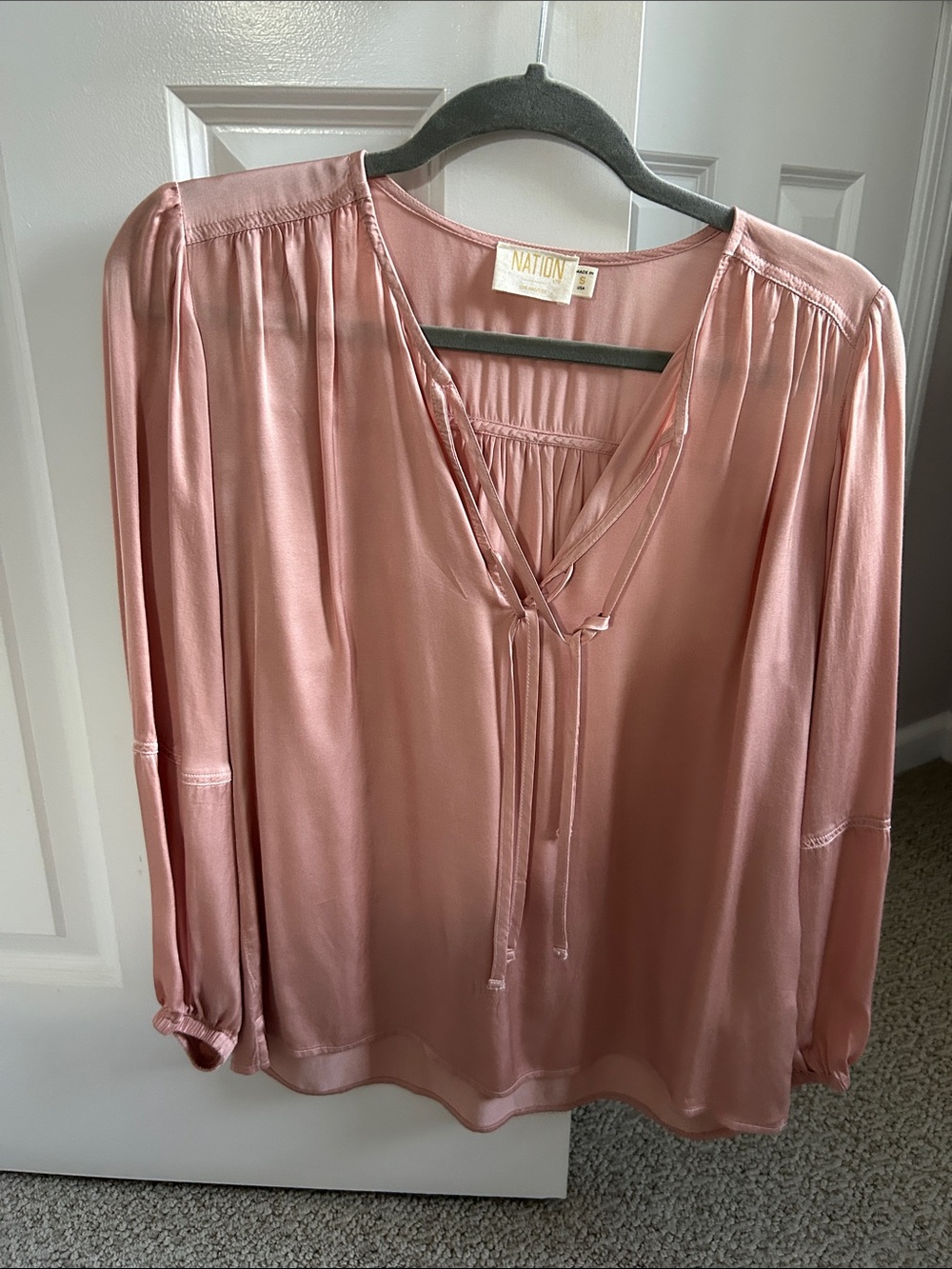 Nation LTD Dusty Rose Long-Sleeve Tie-Neck Blouse